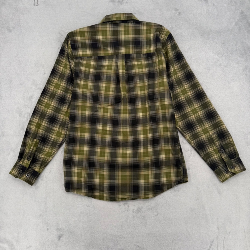 Dixxon Flannel Action Olive Green Black Plaid D-Tech Snap Button Shirt Mens M - Picture 12 of 16